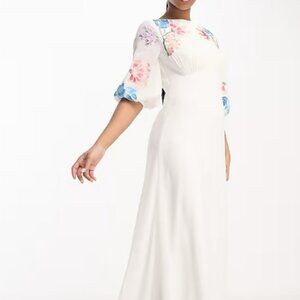 maya embroidered maxi dress Maya Navy Floral Embroidered Maxi Sleeve Maxi Dress with Frill & Sequi –  Maya Deluxe